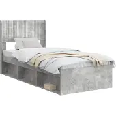 vidaXL Bedframe met opbergruimte en hoofdbord Betongrijs 75 x 190 cm