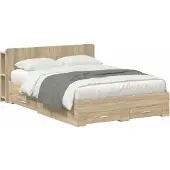 vidaXL Bedombouw met opslag Sonoma Eiken 150 x 200 cm Bewerkt hout