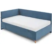 Meise Cool gestoffeerd ligbed met ruggedeelte incl. bedbodem massief eikenkleurig houten onderstel