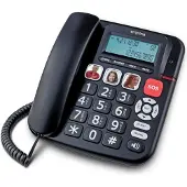 Emporia KFT20: Bedraad seniorentelefoon met luidsprekerfunctie, compatibel met hoortoestellen, toetsenherhaling en verlicht display. Kleur: zwart (KFT20)