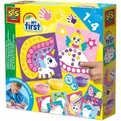 SES Creative - My first – Stippen met Vingerverf Fantasie Figuren - 10 vrolijke vingerverf kaarten in prinsessen feeën thema – Unicorn – Glutenvrij - 1 tot 4 jaar