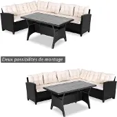 Casaria Polyrotan Loungeset Zwart/Crème WPC tafelblad