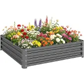 Outsunny Tuinbed Gegalvaniseerd staal 120L x 120B x 30H cm Lichtgrijs