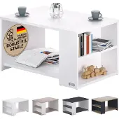 Casaria Salontafel Opbergvakken – Draagvermogen 50kg 90x59x48cm – Wit