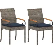 vidaXL Tuinstoelen 2 st Grijs en Marineblauw Poly Rattan en Acacia