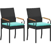 vidaXL Tuinstoelen 2 pcs Zwart en Turkoois Poly Rattan en Acacia