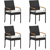vidaXL Tuinstoelen 4 st Zwart en Crème Wit Poly Rattan en Acacia