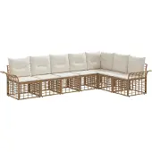 vidaXL Buiten bank set 7 st Natuurlijk en Crème Wit Polyester