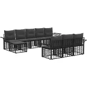 vidaXL Buiten bank set 10 st Zwart en Donker Grijs Polyester