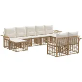 vidaXL Buiten bank set 9 st Natuurlijk en Crème Wit Polyester