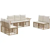 vidaXL Buiten bank set 7 st Natuurlijk en Crème Wit Polyester