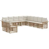vidaXL Tuinset met 11 stuks, natuurlijke kleur en crème-witte polyester stof