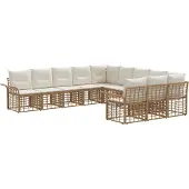 vidaXL Buiten bank set 11 st Natuurlijk en Crème Wit Polyester