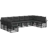 vidaXL Buiten bank set 10 st Zwart en Donker Grijs Polyester