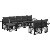 vidaXL Buiten bank set 9 st Zwart en Donker Grijs Polyester