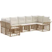 vidaXL Buiten bank set 7 st Natuurlijk en Crème Wit Polyester