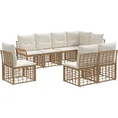 vidaXL Buiten bank set 8 st Natuurlijk en Crème Wit Polyester