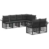 vidaXL Buiten bank set 7 pcs Zwart en Donker Grijs Polyester