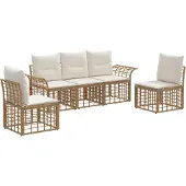 vidaXL Tuinset met 5 zitplaatsen. Natuurlijke en crème-witte polyester stof