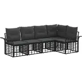 vidaXL Buiten bank set 5 st Zwart en Donker Grijs Polyester