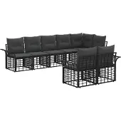 vidaXL Buiten bank set 8 st Zwart en Donker Grijs poly rattan