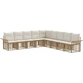 vidaXL Buiten bank set 9 st Natuurlijk en Crème Wit Polyester