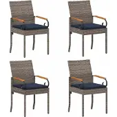 vidaXL Tuinstoelen 4 st Grijs en Marineblauw Poly Rattan en Acacia