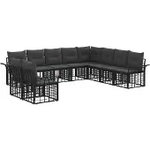 vidaXL Buiten bank set 10 st Zwart en Donker Grijs Polyester