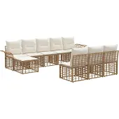 vidaXL Buiten bank set 9 pcs Natuurlijk en Crème Wit Polyester