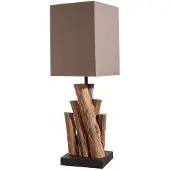 Invicta Tafellamp PURE NATURE 45 cm, gemaakt van gerecycled ijzerhout met een bruine katoenen kap. - 40402