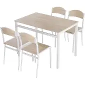 HOMCOM Eettafel set met 4 stoelen naturel hout/wit