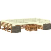vidaXL Buiten bank set 10 st Natuurlijk en Crème Massief Acacia Hout