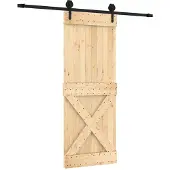 Syfax Schuifdeur Naturel en Zwart 80 x 210 cm Massief Grenenhout