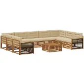 vidaXL Buiten bank set 10 st Natuurlijk en Beige Massief Acacia Hout