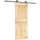Syfax Schuifdeur Naturel en Zwart 80 x 210 cm Massief Grenenhout