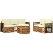 vidaXL Buiten bank set 6 st Natuurlijk en Crème Massief Acacia Hout