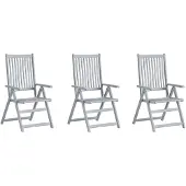 vidaXL Tuinstoelen 3 st verstelbaar met kussens massief acaciahout