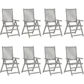 vidaXL Tuinstoelen 8 st verstelbaar met kussens acaciahout grijs