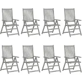 vidaXL Tuinstoelen 8 st verstelbaar met kussens acaciahout grijs