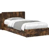 vidaXL - Bedombouw - met - opslag - Gerookt - eiken - 75 - x - 190 - cm - Bewerkt - hout