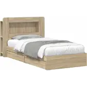 vidaXL Bedombouw met opslag Sonoma Eiken 90 x 200 cm Bewerkt hout