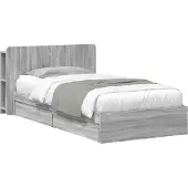 vidaXL Bedombouw met opslag Grijs Sonoma 90 x 190 cm Bewerkt hout