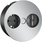 Bachmann TWIST 1x geaard stopcontact, USB oplader, GST18 stekker, chroom, 0,2 m