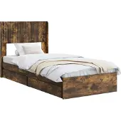 vidaXL Bedframe met opbergruimte en hoofdbord Gerookt eiken