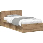 vidaXL Bedombouw met opslag Artisanaal eiken 100 x 200 cm Bewerkt hout