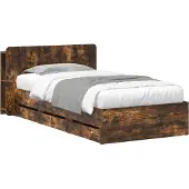 vidaXL Bedombouw met opslag Gerookt eiken 75 x 190 cm Bewerkt hout
