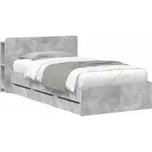 vidaXL Bedframe met opbergruimte en hoofdbord Betongrijs 80 x 200 cm