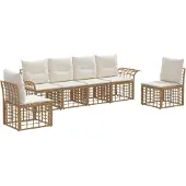 vidaXL Tuinset met 6 zitplaatsen, natuurlijke kleur en crème-witte polyester bekleding