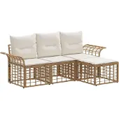 vidaXL Buiten bank set 4 st Natuurlijk en Crème Wit Polyester