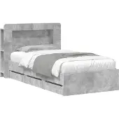 vidaXL Bedframe met opbergruimte en hoofdbord Betongrijs 90 x 190 cm
